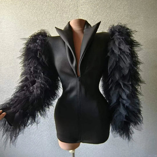 Ocstrade Dropshipping Products 2023 Deep V Neck Women Jacket Coat Fluffy Long Sleeve Blazer Concert Performance Costume