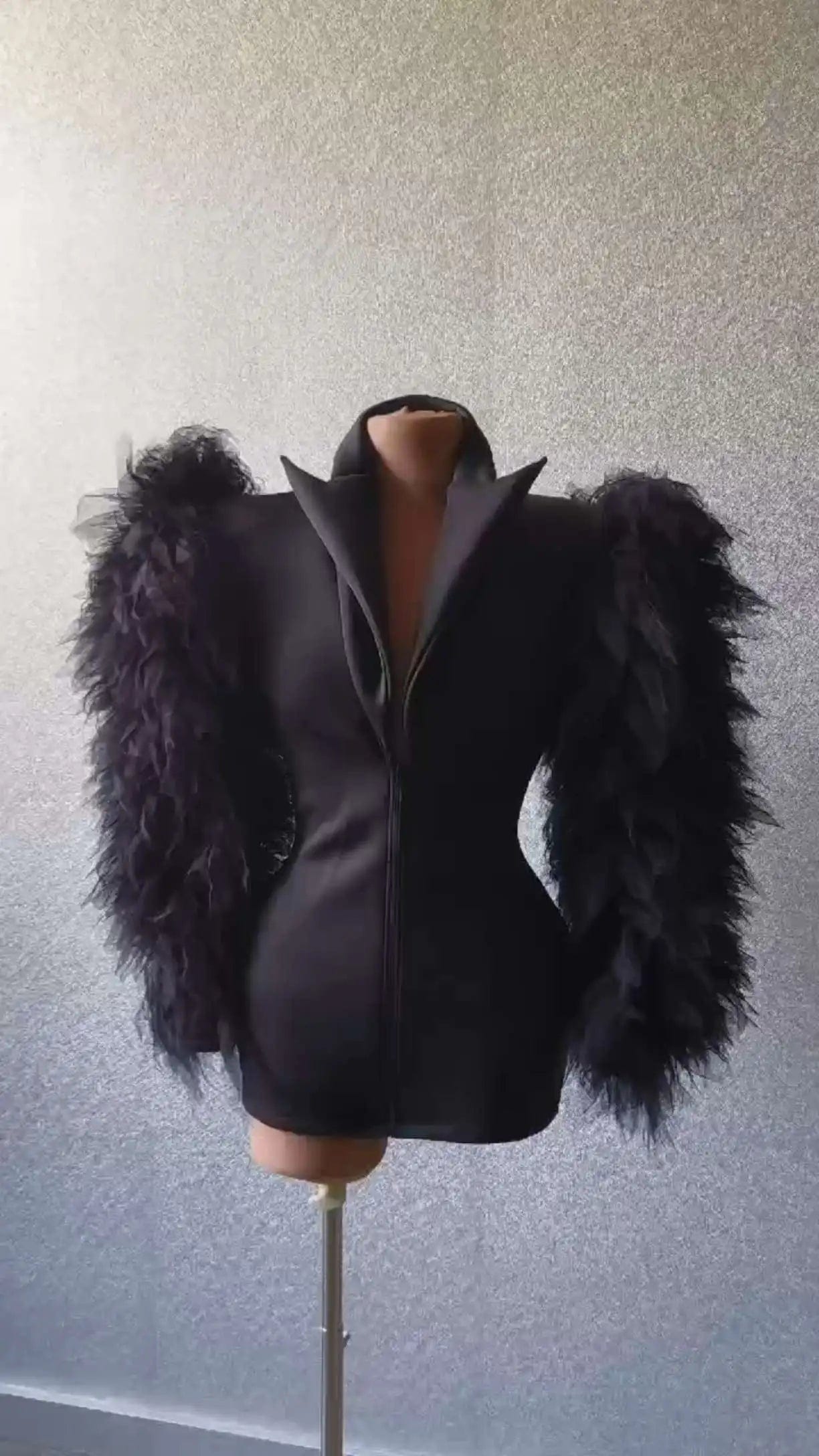 Ocstrade Dropshipping Products 2023 Deep V Neck Women Jacket Coat Fluffy Long Sleeve Blazer Concert Performance Costume