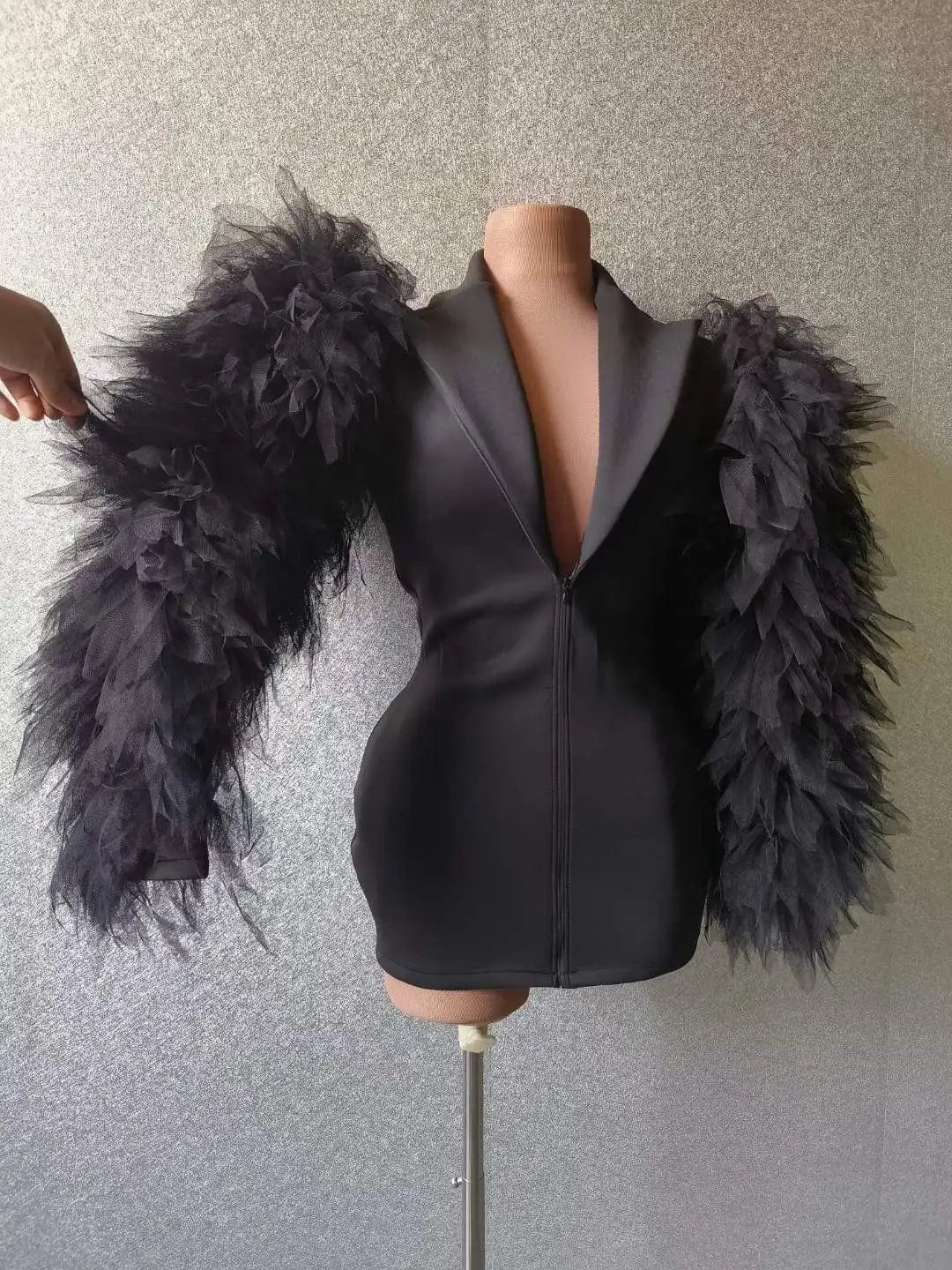 Ocstrade Dropshipping Products 2023 Deep V Neck Women Jacket Coat Fluffy Long Sleeve Blazer Concert Performance Costume