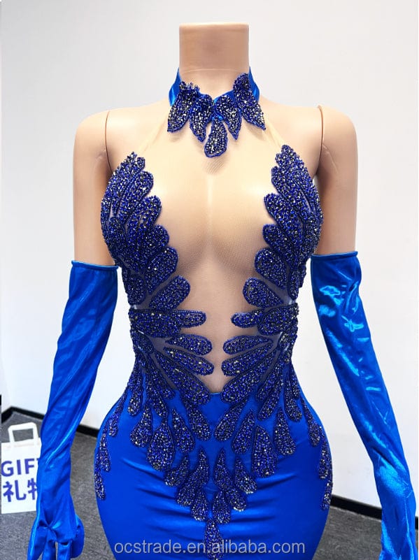 Ocstrade Evening Gowns For Women Dress Long Royal Blue Sexy Rhinestone Bodice Applique Dresses Luxury Green Prom Dresses