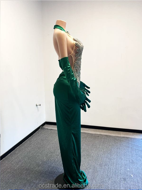 Ocstrade Evening Gowns For Women Dress Long Royal Blue Sexy Rhinestone Bodice Applique Dresses Luxury Green Prom Dresses