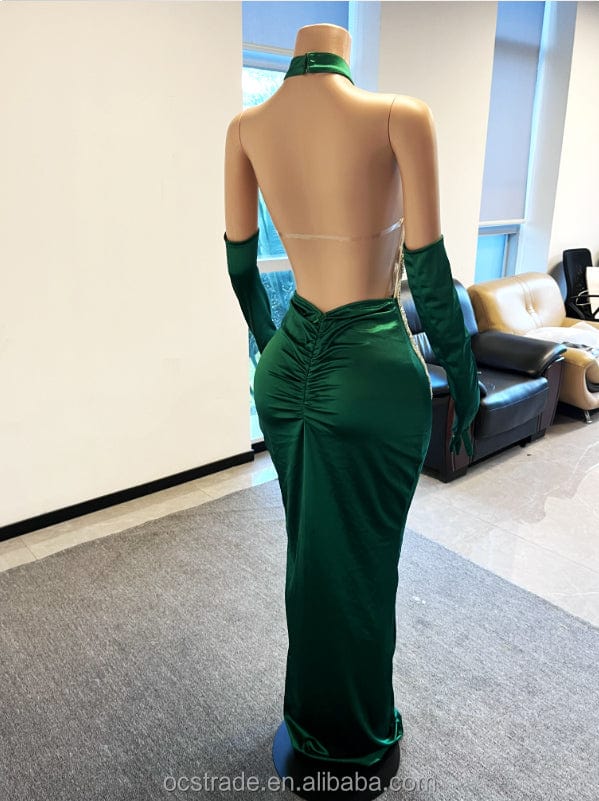 Ocstrade Evening Gowns For Women Dress Long Royal Blue Sexy Rhinestone Bodice Applique Dresses Luxury Green Prom Dresses