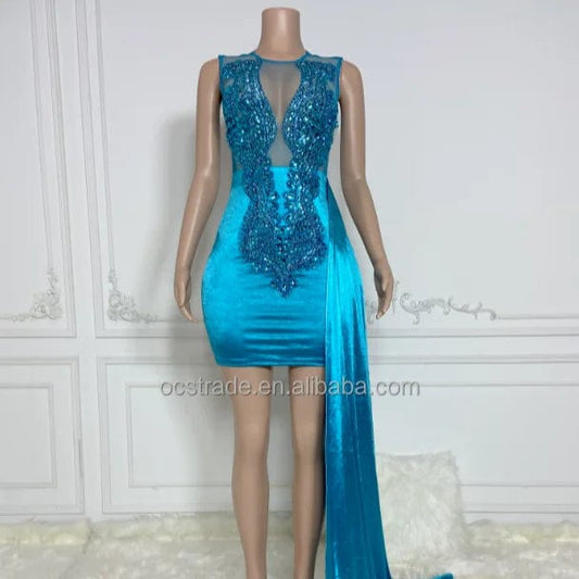 Ocstrade In Stock Ladies Birthday Dresses Beaded Evening Dresses Side Hem Shiny Fishnet Rhinestone Bodice Party Club Dress Sexy