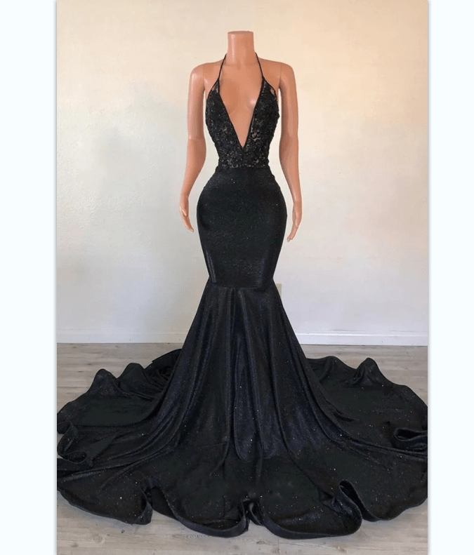 Ocstrade Spaghetti Strap Plunging V Neck Backless Evening Dress Black Lace Glitter Glossy Trumpet Long Train Prom Dresses 2023