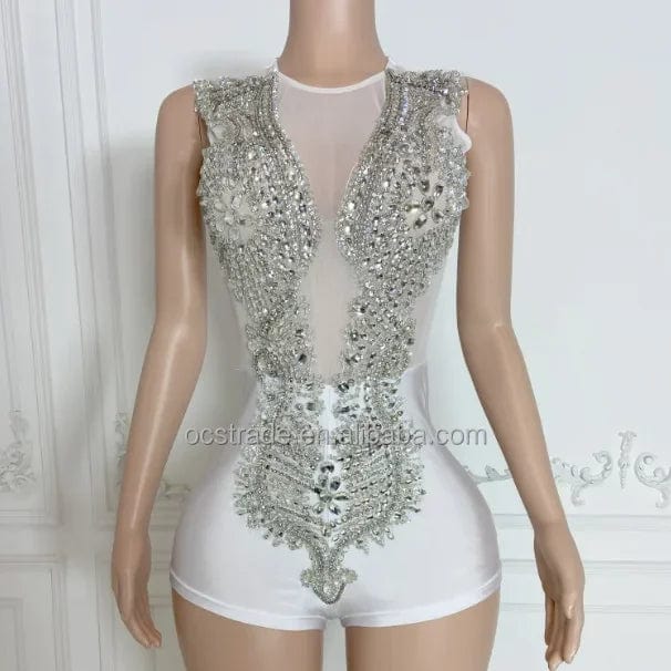 Ocstrade Sparkly Glitter Diamond Women Rompers Short Jumpsuit Rhinestone Jumpsuit Casual Solid Bodycon Sleeveless Jumpsuits