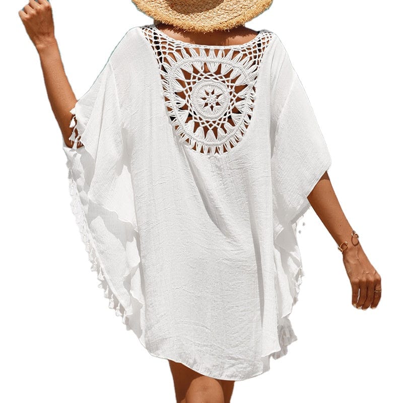 OEM ODM Beach Cover Up Dress Wholesale One Piece Swimwear V Neck Hollow Out Swimsuit Crochet Chiffon Summer Beach Cover Up Dress