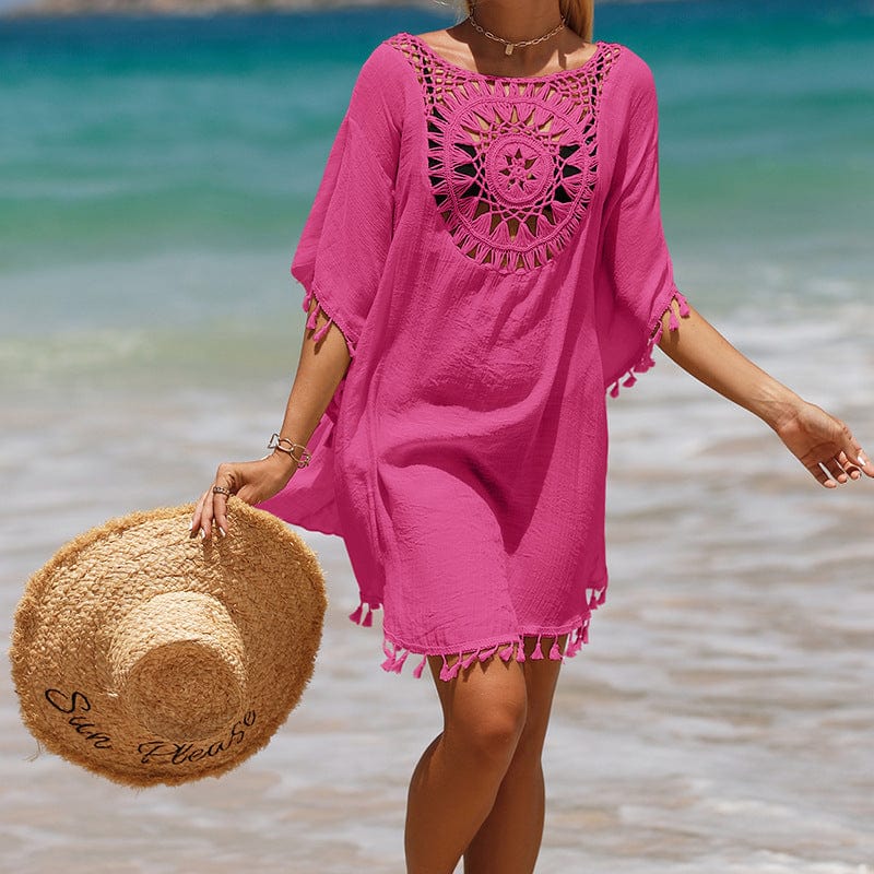 OEM ODM Beach Cover Up Dress Wholesale One Piece Swimwear V Neck Hollow Out Swimsuit Crochet Chiffon Summer Beach Cover Up Dress