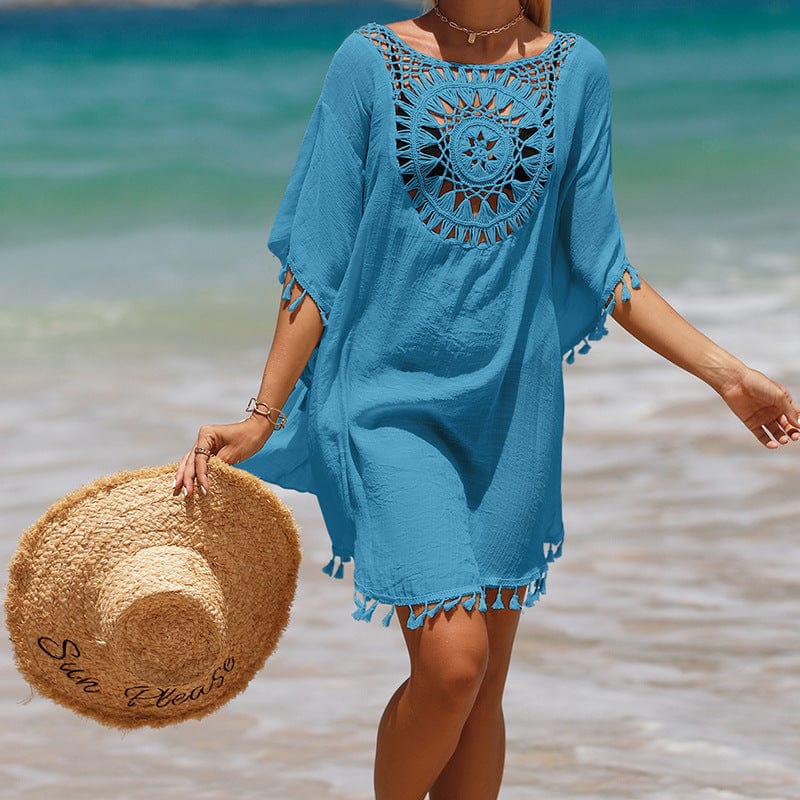 OEM ODM Beach Cover Up Dress Wholesale One Piece Swimwear V Neck Hollow Out Swimsuit Crochet Chiffon Summer Beach Cover Up Dress