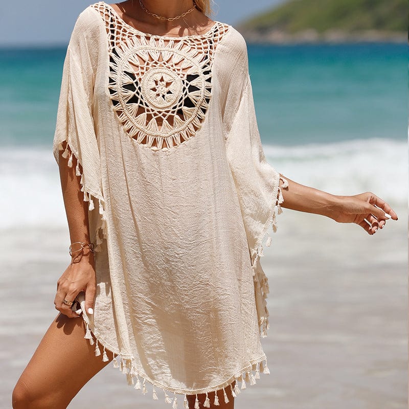 OEM ODM Beach Cover Up Dress Wholesale One Piece Swimwear V Neck Hollow Out Swimsuit Crochet Chiffon Summer Beach Cover Up Dress