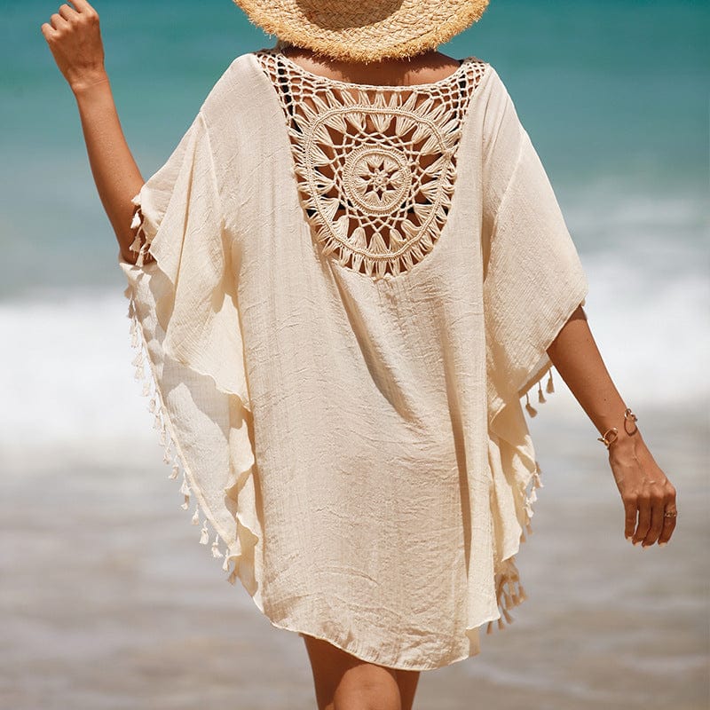 OEM ODM Beach Cover Up Dress Wholesale One Piece Swimwear V Neck Hollow Out Swimsuit Crochet Chiffon Summer Beach Cover Up Dress