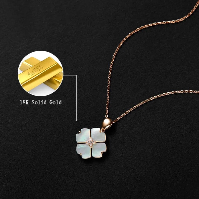 OEM&ODM Creative AU750 Lucky Jewellery Four Leaf Clover Pendant 18K Real Solid Gold Necklace