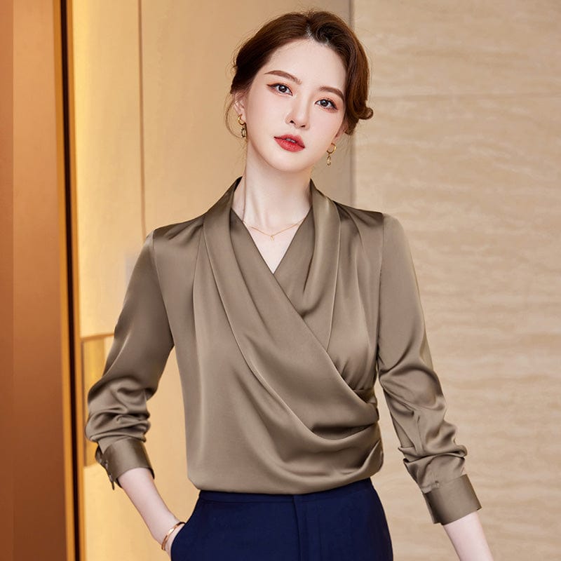 OEM Wholesales Simple High-quality Elegant Shirt V-neck White Women Clothes Tops Office Ladies Blouses