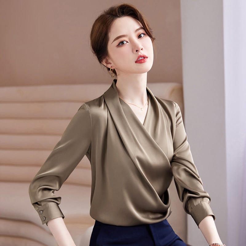 OEM Wholesales Simple High-quality Elegant Shirt V-neck White Women Clothes Tops Office Ladies Blouses