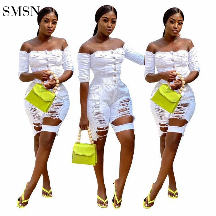 Off Shoulder Woman Jumpsuit 2022 Women Jeans Jumpsuit And Rompers Summer Clothes For Ladies