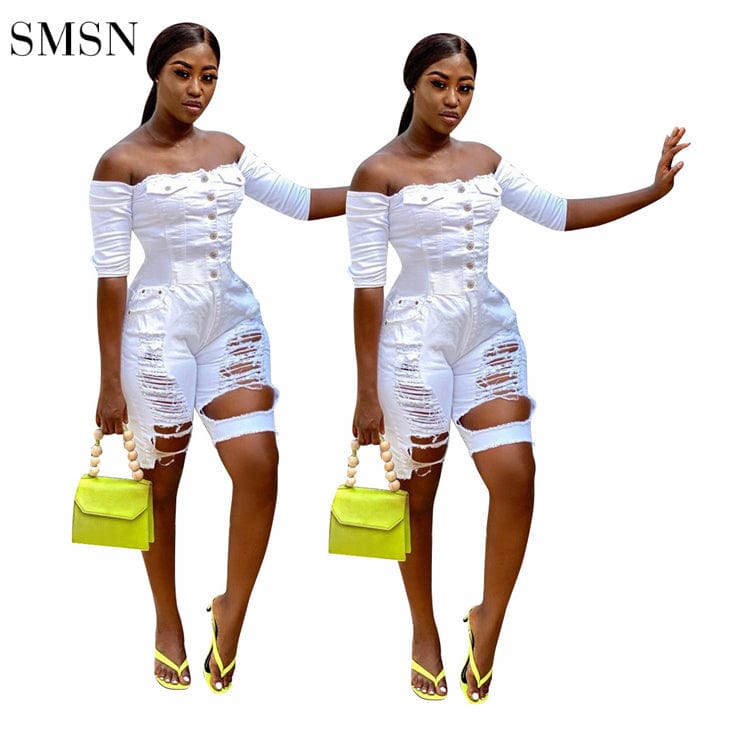 Off Shoulder Woman Jumpsuit 2022 Women Jeans Jumpsuit And Rompers Summer Clothes For Ladies