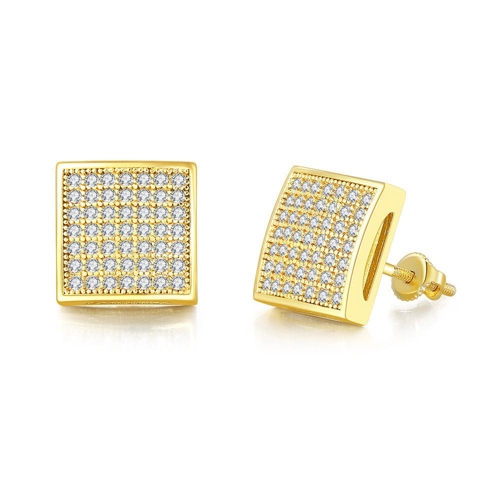 OHE047-2  G HOYON Hip hop white gemstone zircon stud earrings for men and women  full diamond and gold thread jewelry