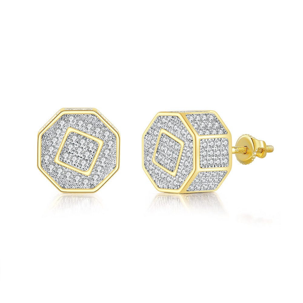 OHE100-1 HOYON Hip hop white gemstone zircon stud earrings for men and women  full diamond and gold thread jewelry