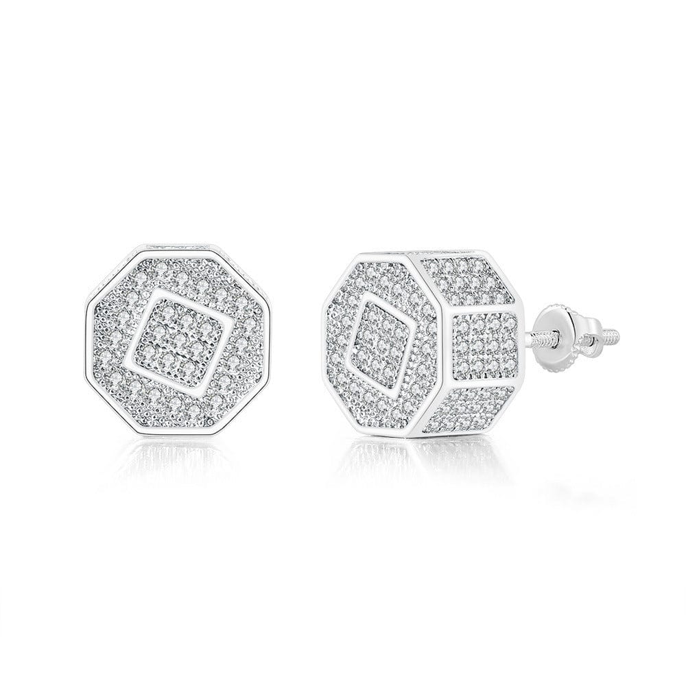 OHE100-2  W HOYON Hip hop white gemstone zircon stud earrings for men and women  full diamond and gold thread jewelry