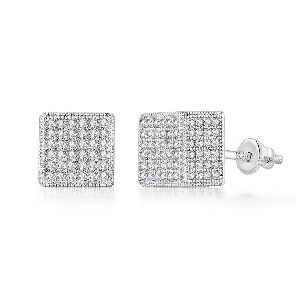 OHE109-1  W HOYON Hip hop white gemstone zircon stud earrings for men and women  full diamond and gold thread jewelry