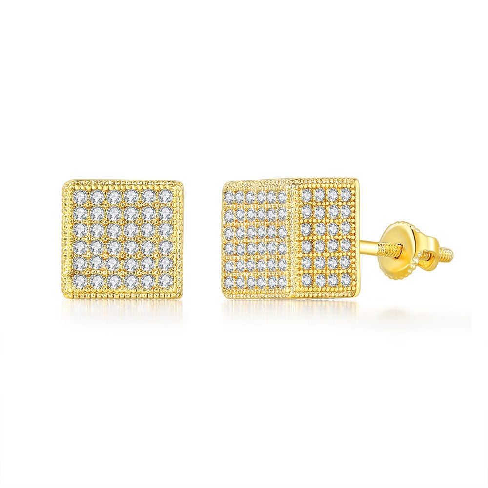 OHE109-2  G HOYON Hip hop white gemstone zircon stud earrings for men and women  full diamond and gold thread jewelry