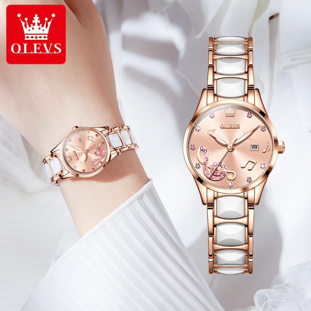 OLEVS 3605 Creative Watch Women  Ceramic Bracelet Watches Female Clock Watches Ladies