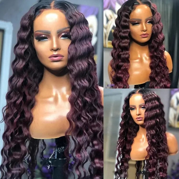 Ombre Burgundy 99j  Remy Human Hair HD Lace Front Wigs Water Wave Fast Shipping Perruque Virgin Human Hair Wig