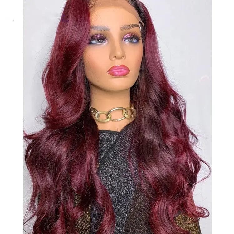 Ombre Burgundy Loose Wave Cuticle Aligned Virgin Remy 100% Human Hair Lace Front Wigs For Women