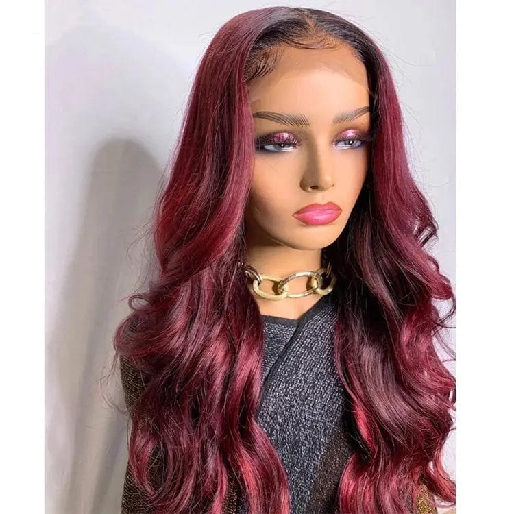 Ombre Burgundy Loose Wave Cuticle Aligned Virgin Remy 100% Human Hair Lace Front Wigs For Women