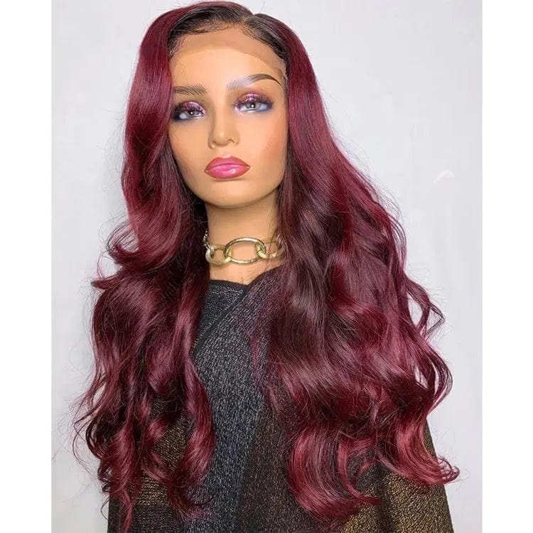 Ombre Burgundy Loose Wave Cuticle Aligned Virgin Remy 100% Human Hair Lace Front Wigs For Women