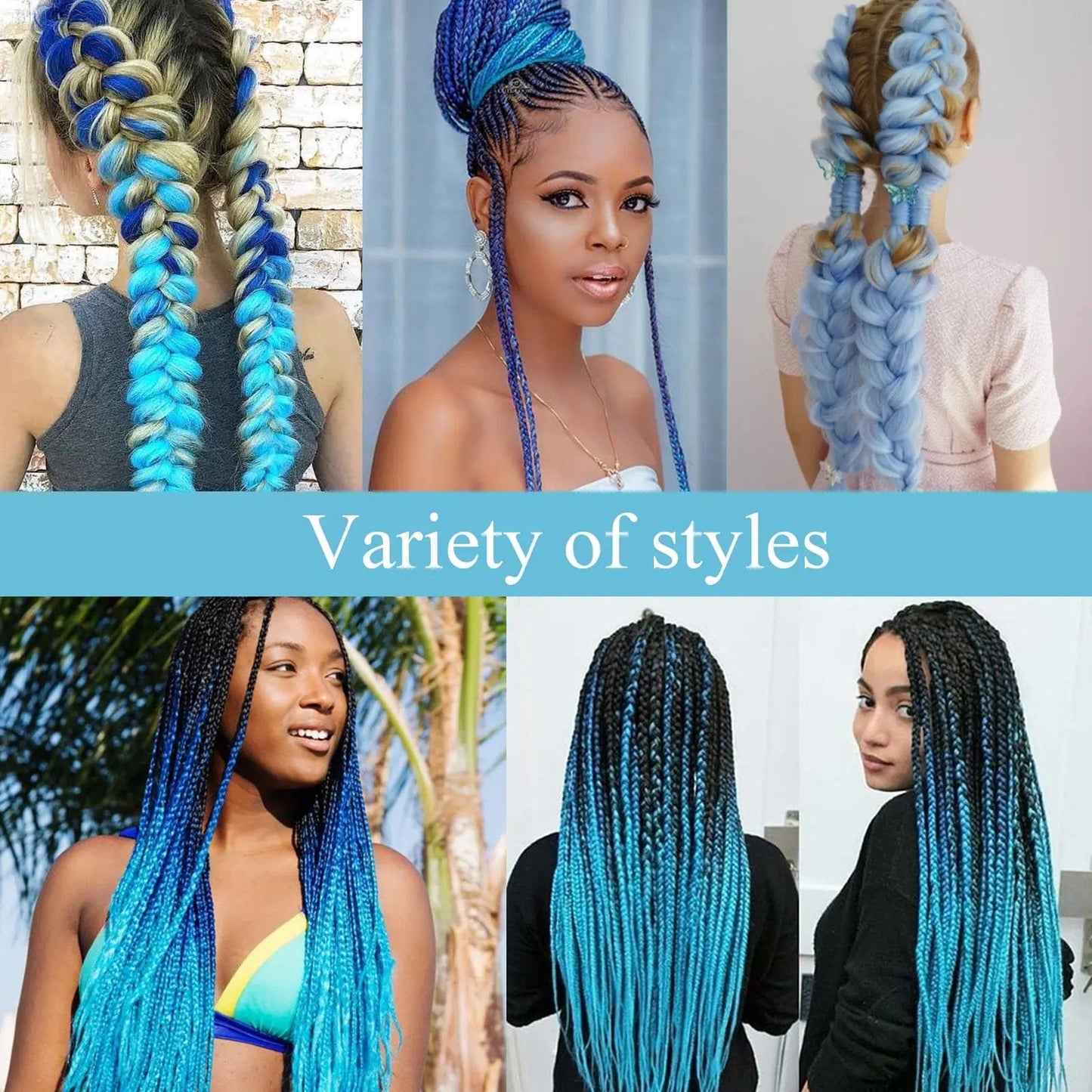 Ombre Extensions Synthetic Hair Blue Braids Straight Pre Stretched Jumbo Braiding Hair glueless braid wigs wholesale