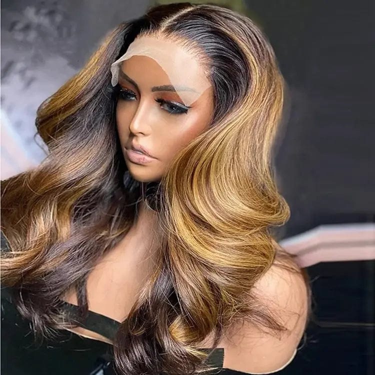 Ombre Highlight Blonde Brown Human Hair Lace Front Wig For Women Body Wave 100% Real Mink Brazilian Raw Human Hair Wigs Frontal