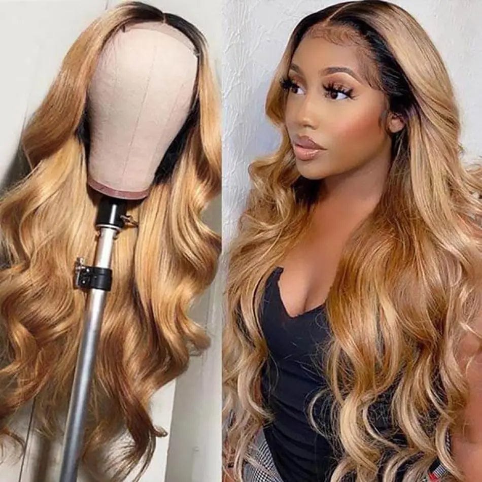 Ombre Highlight Lace Frontal Wig Brown 150 Density 4x4 Lace Closure Wig for Women Body Wave 13x4 Lace Front Wig