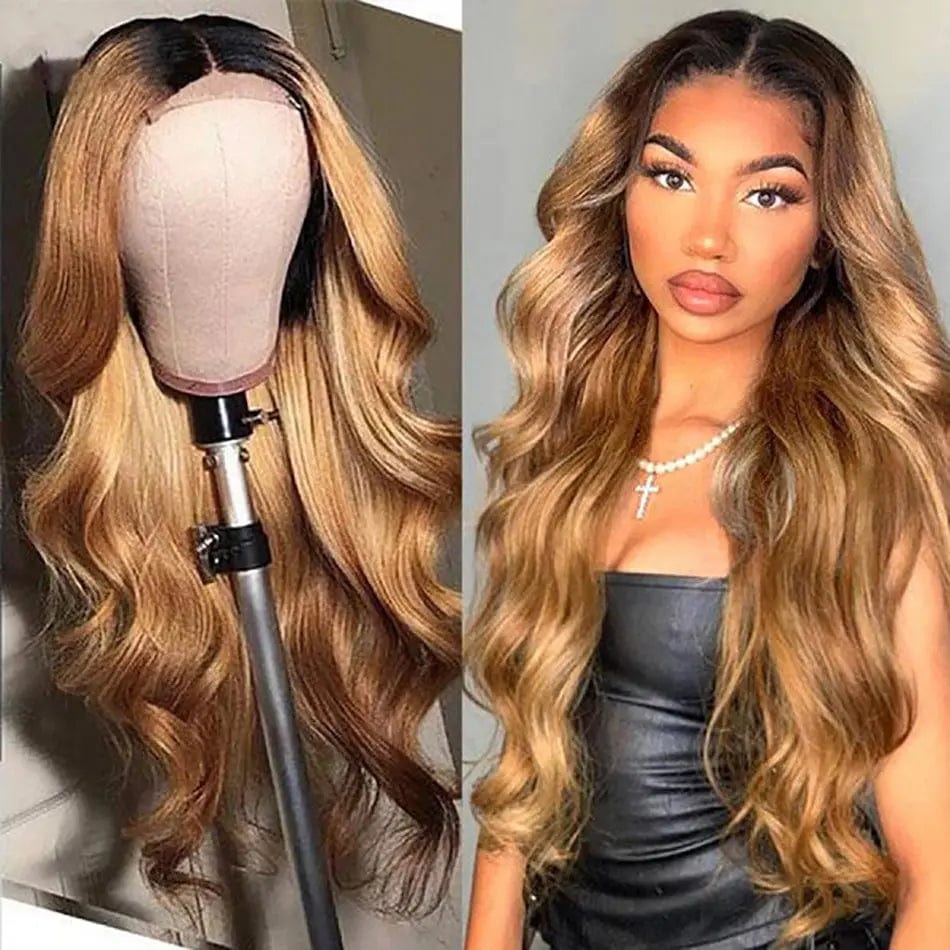 Ombre Highlight Lace Frontal Wig Brown 150 Density 4x4 Lace Closure Wig for Women Body Wave 13x4 Lace Front Wig