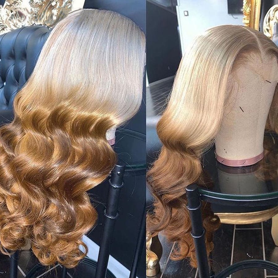 Ombre Honey Blonde 613 Lace Front Wig HD Transparent Lace Human Hair Body Wave Wig Pre plucked Bleached Knots Wigs for Women