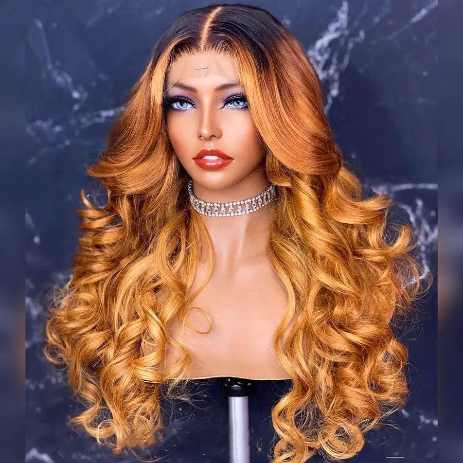 Ombre Honey Blonde Loose Wave Virgin Middle Part Cuticle Aligned Lace Human Hair Front Wigs