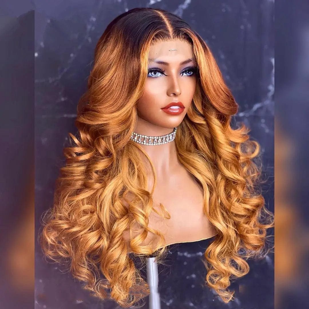 Ombre Honey Blonde Loose Wave Virgin Middle Part Cuticle Aligned Lace Human Hair Front Wigs