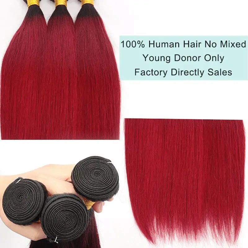 Ombre Human Hair Bundles 1B Burgundy