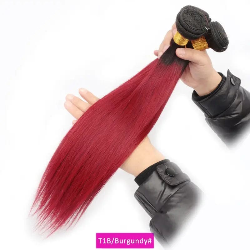 Ombre Human Hair Bundles 1B Burgundy