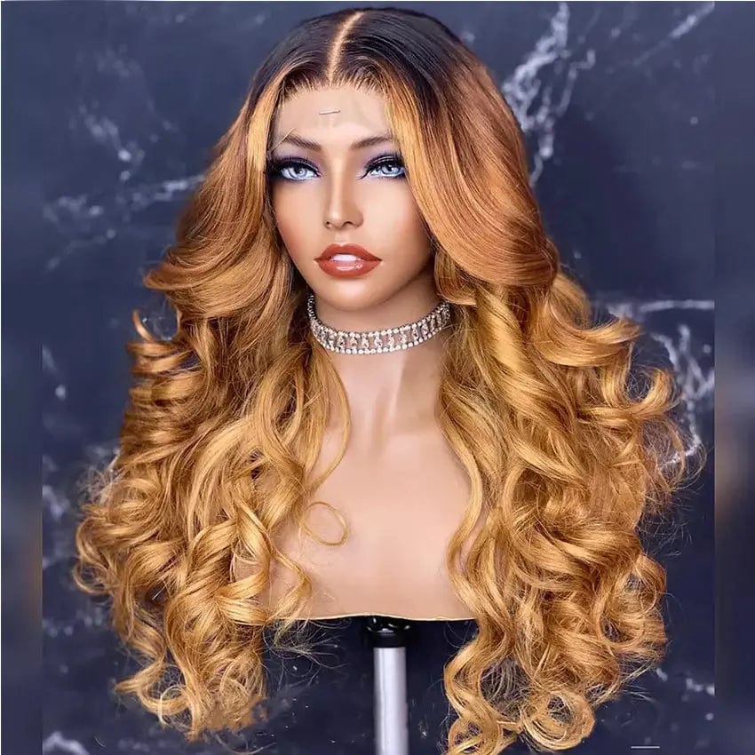 Ombre Lace Front Human Hair Wig For Black Women Honey Blonde Brazilian Remy 13*4 Lace Front Wig Pre Plucked With Baby Hair