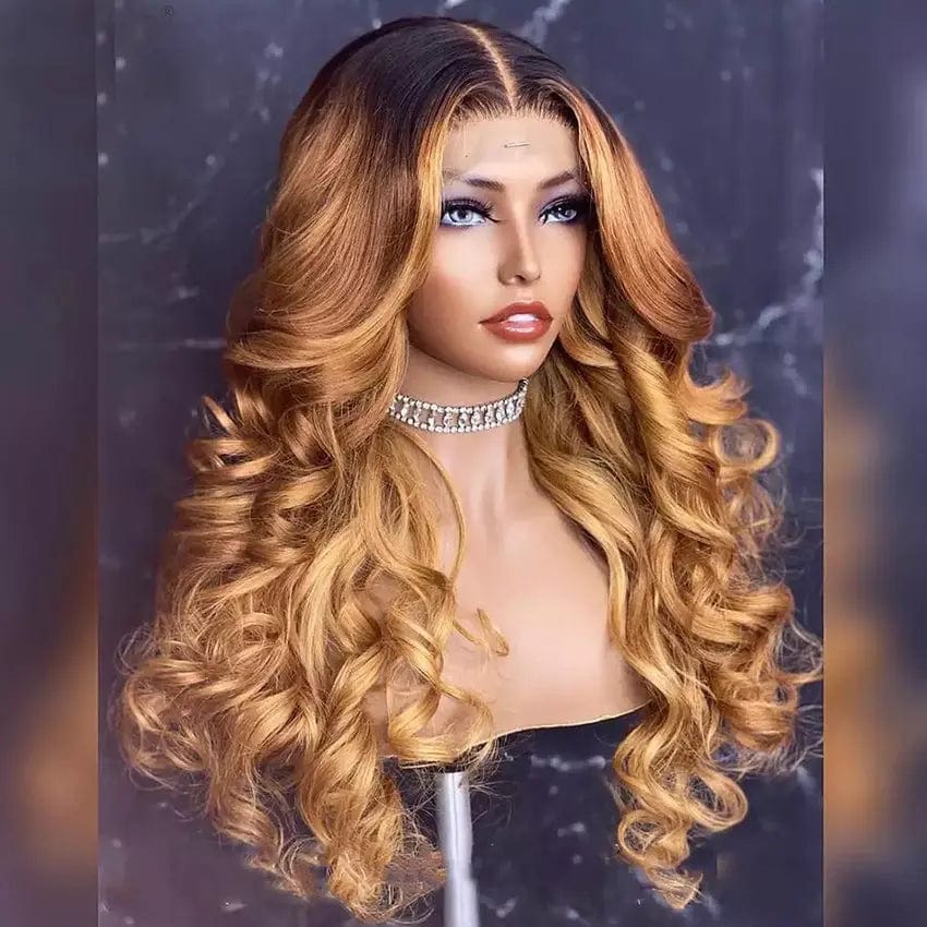 Ombre Lace Front Human Hair Wig For Black Women Honey Blonde Brazilian Remy 13*4 Lace Front Wig Pre Plucked With Baby Hair