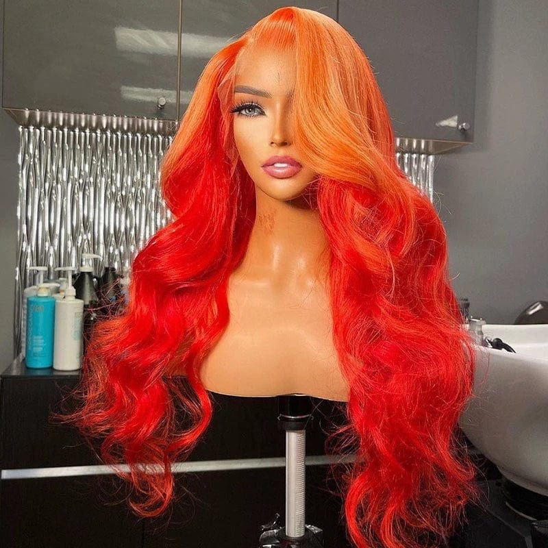 Ombre Orange 13*4 Transparent HD Lace Front Wigs European Human Virgin Hair Lace Frontal Wig for Women