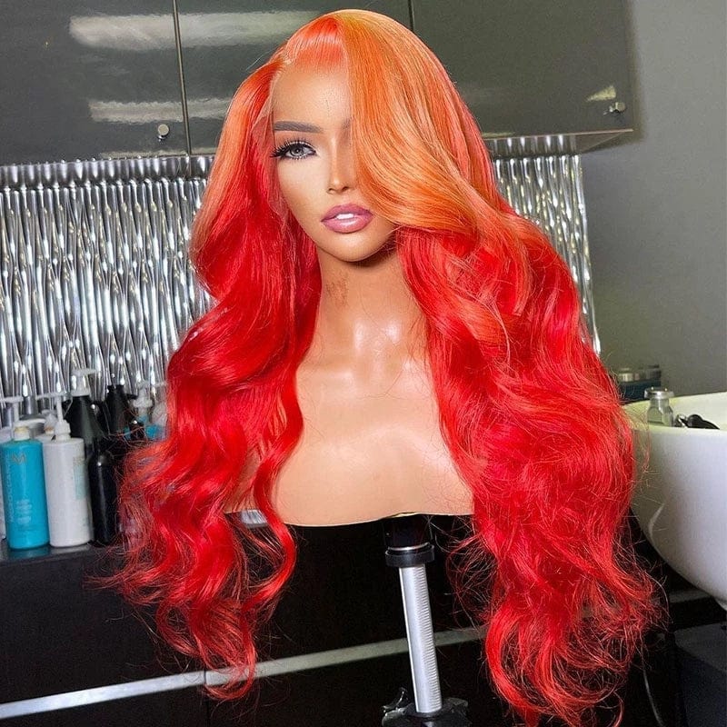 Ombre Orange 13*4 Transparent HD Lace Front Wigs European Human Virgin Hair Lace Frontal Wig for Women