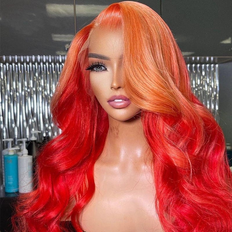 Ombre Orange 13*4 Transparent HD Lace Front Wigs European Human Virgin Hair Lace Frontal Wig for Women