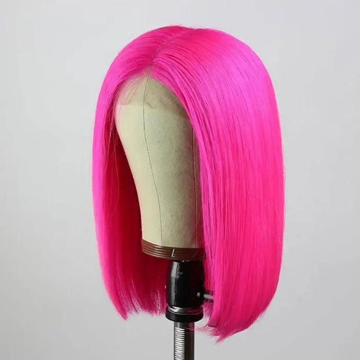 Ombre Pink Lace Wig Straight Bob Human Hair