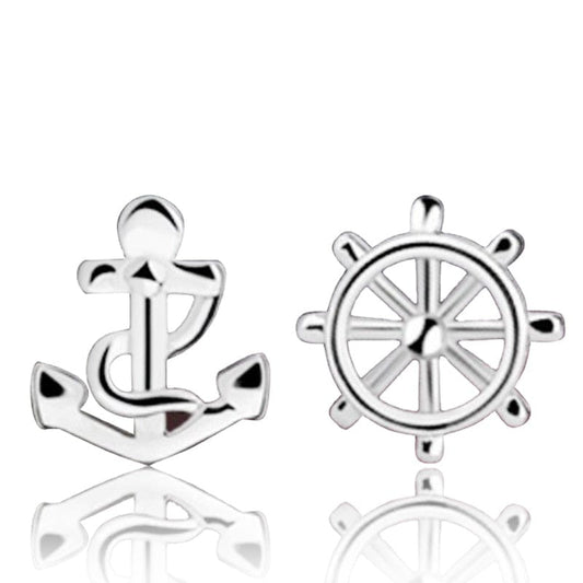 One pair price (with blocking) New Rudder and Anchor Earrings Women's Simple and Popular Geometric Asymmetric Earrings for Women and Men's Jewelry