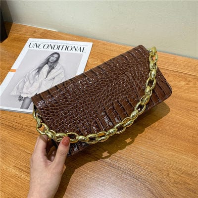 one size / Coffee New style female bag fashion trend crocodile pattern small square bag underarm bag chain shoulder handbag