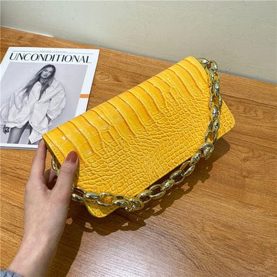 one size / Yellow New style female bag fashion trend crocodile pattern small square bag underarm bag chain shoulder handbag