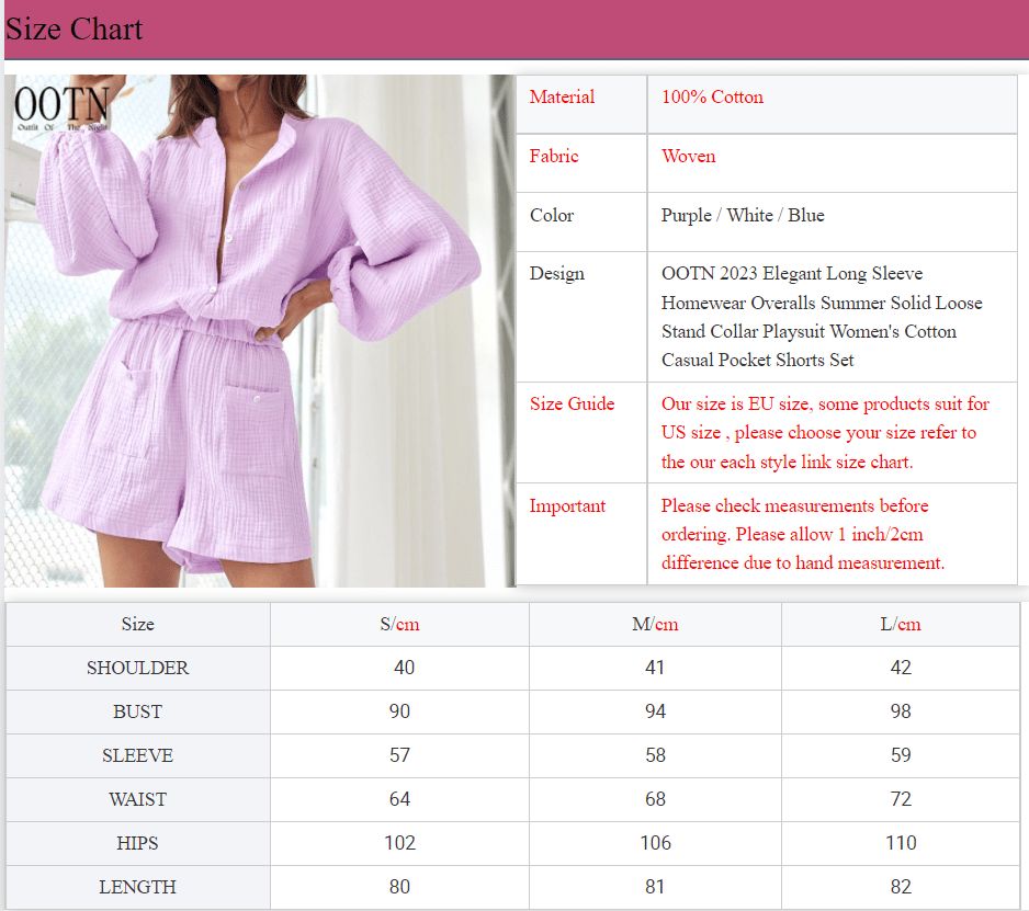 OOTN 2023 Elegant Long Sleeve Homewear Overalls Summer Solid Loose Stand Collar Playsuit Women's Cotton Casual Pocket Shorts Set