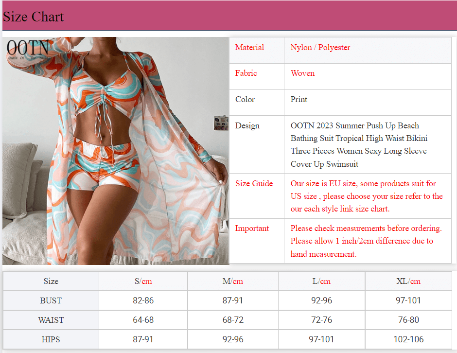 OOTN 2023 Summer Push Up Beach Bathing Suit Tropical High Waist Bikini three piece swim set Sexy Long Sleeve Cover Up Swimsuit