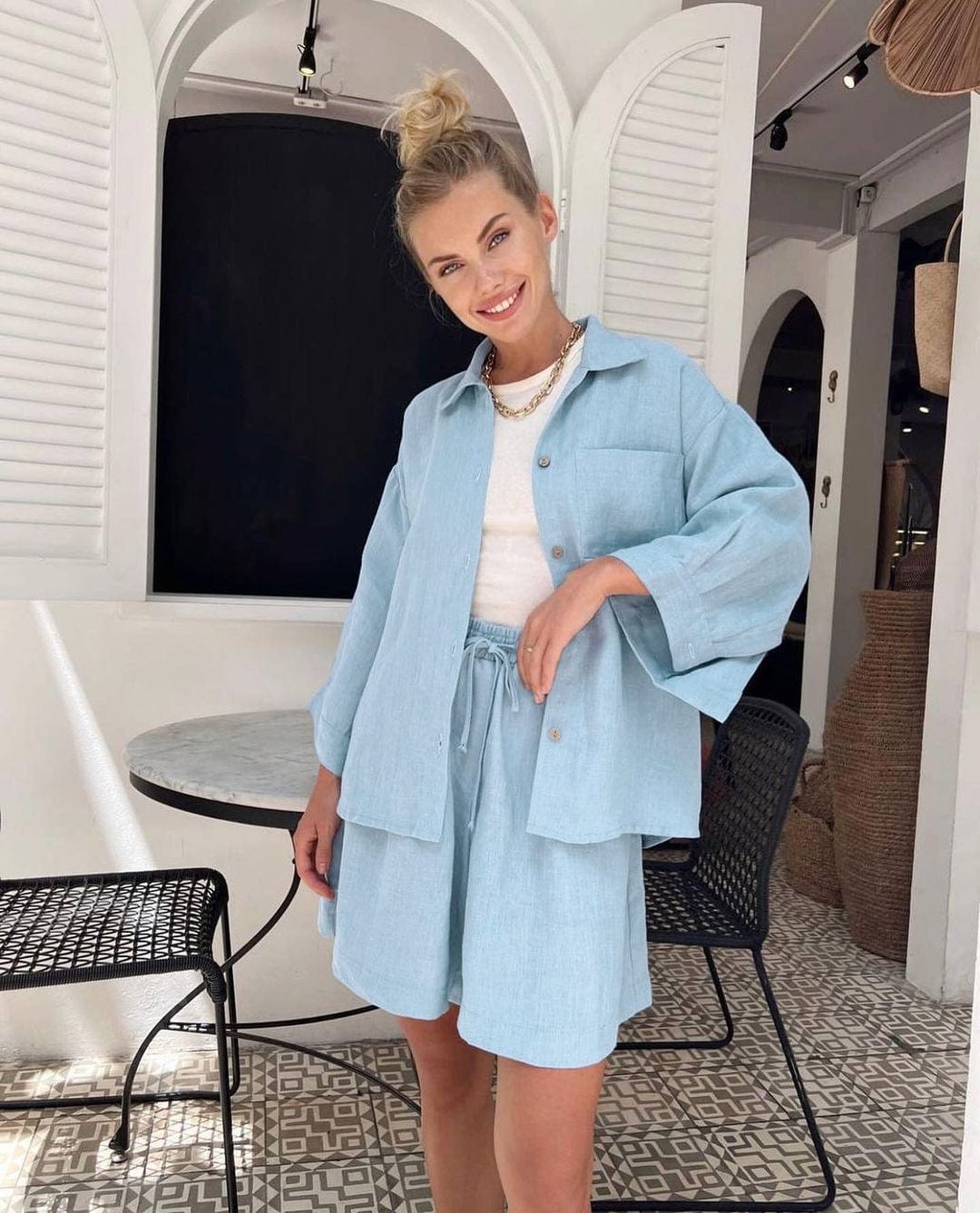 OOTN Female Casual Suits With Shorts Three Quarter Sleeve Loose Women's 2 Piece Sets two piece set women clothing summer 2023